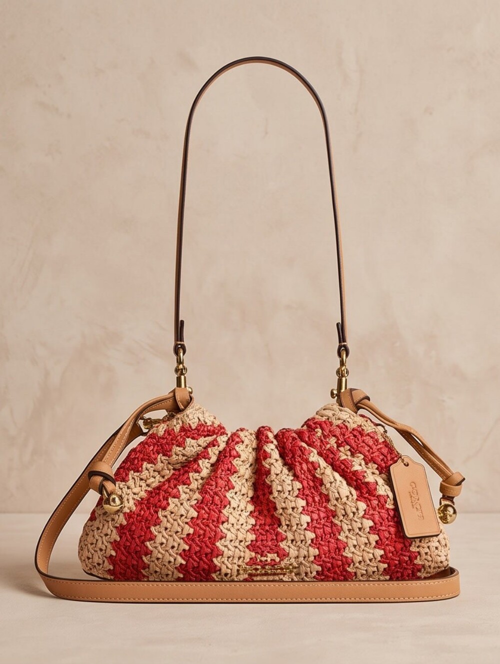 COACH Straw Faye Drawstring Shoulder/Crossbody bag Striped NWT - Picture 7 of 14